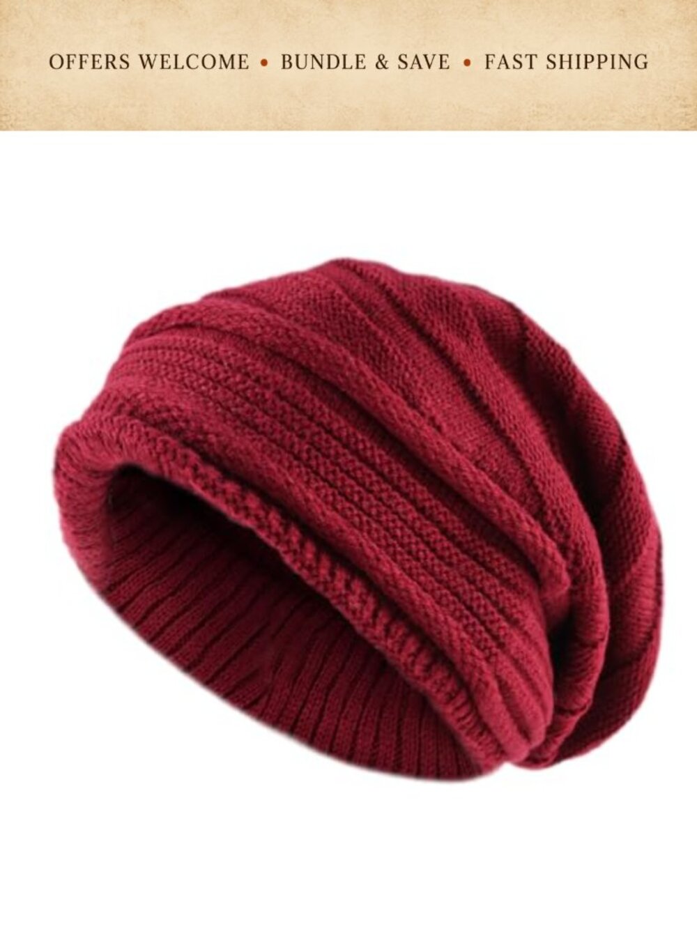 Double-Layer Knit Slouchy Beanie Winter Skull Cap Warm Stretch Hat